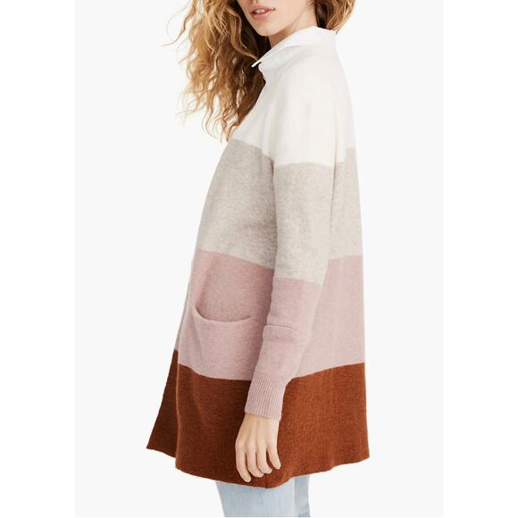 Madewell Ryder Color Block Merino & Alpaca Wool Blend Open Cardigan w Pockets - Picture 3 of 11